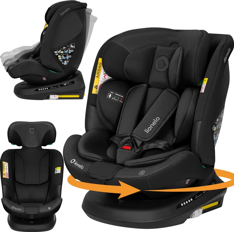 Bastiaan Plus i-Size 4in1 Autostoel ISOFIX 360° Draaibaar – Van Geboorte tot 12 Jaar (40-150 cm) – RWF & FWF – Elektronische Top Tether-Controle – Dri-Seat – 12-Standen Hoofdsteun – 5 Ligstanden – Brede Comfortzitting – i-Size de Lionelo en Zwart – photo produit