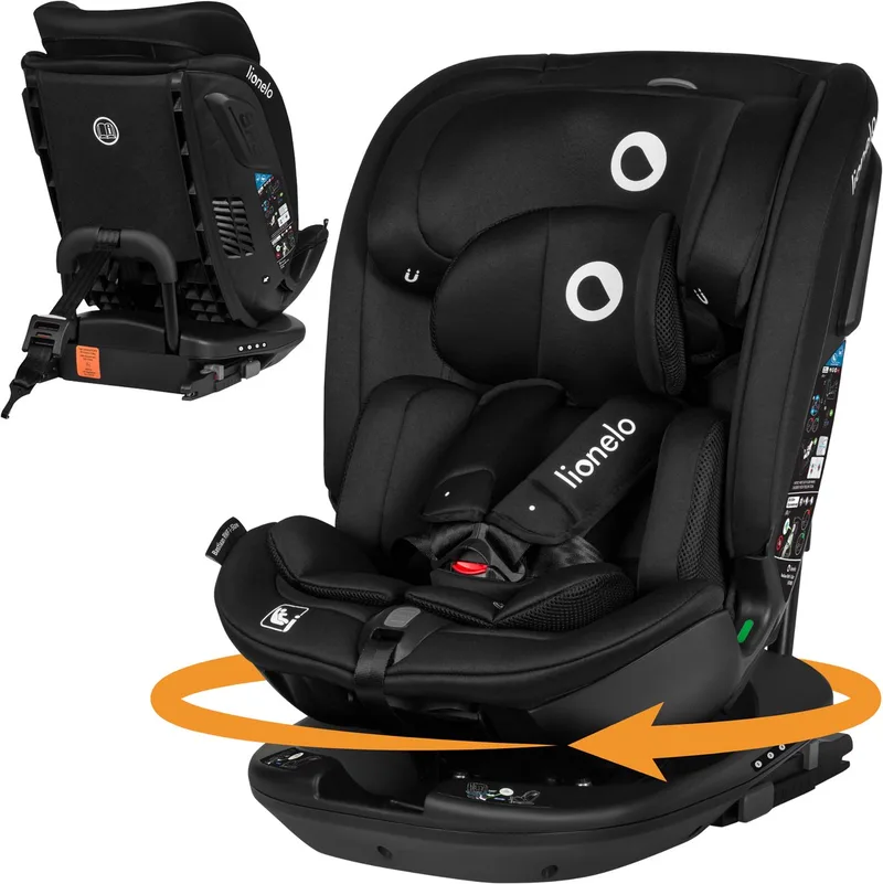 Bastiaan RWF i-Size Autostoel 0-36 kg – ISOFIX – 360° Draaibaar – i-Size R129 – Achterwaarts & Voorwaarts – Zijbescherming – Tri-Guard Hoofdsteun – Vanaf Geboorte tot 12 Jaar by Lionelo in Zwart – product photo