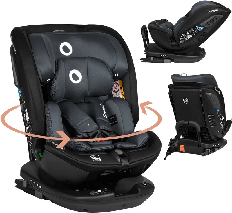 Bastiaan RWF i-Size Autostoel 0-36 kg – ISOFIX – 360° Draaibaar – i-Size R129 – Achterwaarts & Voorwaarts – Zijbescherming – Tri-Guard Hoofdsteun – Vanaf Geboorte tot 12 Jaar by Lionelo in Zwart – product photo