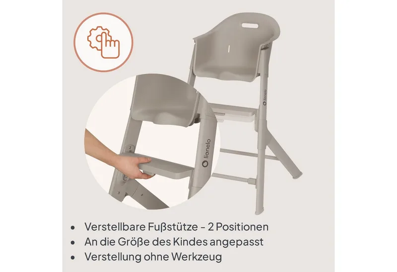 Beny – Hoge Kinderstoel 6–36 Maanden – 3-puntsgordel – Verstelbaar Dienblad & Voetsteun – Wasbare Inleg – Compact & Lichtgewicht by Lionelo in Beige – product photo 4 of 5