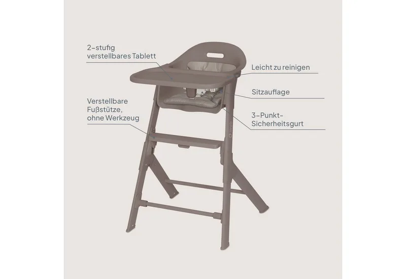 Beny – Hoge Kinderstoel 6–36 Maanden – 3-puntsgordel – Verstelbaar Dienblad & Voetsteun – Wasbare Inleg – Compact & Lichtgewicht by Lionelo in Beige – product photo 2 of 5