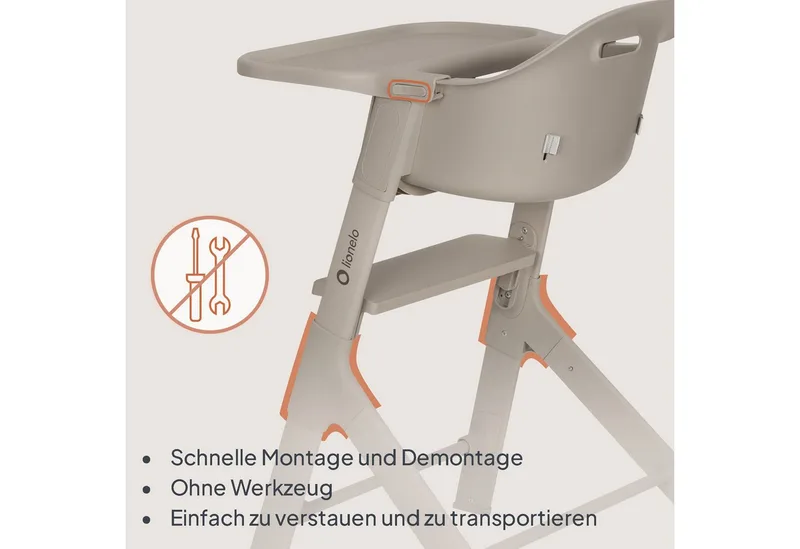 Beny – Hoge Kinderstoel 6–36 Maanden – 3-puntsgordel – Verstelbaar Dienblad & Voetsteun – Wasbare Inleg – Compact & Lichtgewicht by Lionelo in Beige – product photo 5 of 5