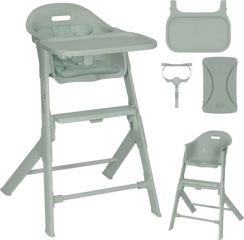 Beny – Hoge Kinderstoel 6–36 Maanden – 3-puntsgordel – Verstelbaar Dienblad & Voetsteun – Wasbare Inleg – Compact & Lichtgewicht by Lionelo in Groen – product photo