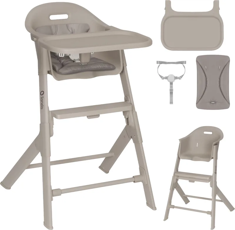 Beny – Hoge Kinderstoel 6–36 Maanden – 3-puntsgordel – Verstelbaar Dienblad & Voetsteun – Wasbare Inleg – Compact & Lichtgewicht van Lionelo in Beige – productfoto