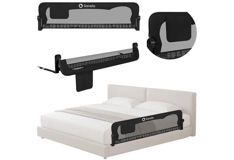 Bedrail Eva (twee gordels, kantelverstelling, eenvoudige montage), eenvoudige montage, opklapbaar om 180 graden, robuuste constructie van Lionelo in Zwart – productfoto 3 van 4