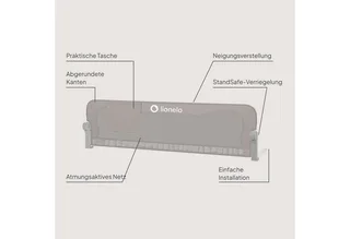 Bedrail Eva (twee veiligheidsgordels, kantelverstelling, eenvoudige montage), eenvoudige montage, opklapbaar om 180 graden, robuuste constructie van Lionelo in Grijs – productfoto 4 van 4