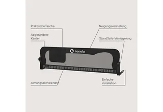 Bedrail Eva (twee gordels, kantelverstelling, eenvoudige montage), eenvoudige montage, opklapbaar om 180 graden, robuuste constructie van Lionelo in Zwart – productfoto 4 van 4