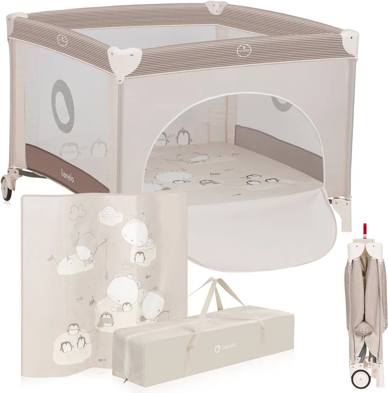 Bonnie Kinderbox - Babybox - tot 15 kg -Zijwanden van luchtige gaas - Ruime speelruimte - Systeem voor snel in- en opvouwen - Meegeleverde draagtas de Lionelo en Beige – photo produit