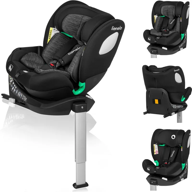 Braam - i-Size Autostoeltje 4in1 - 40-150cm - 0-36kg - 360° Draaibaar autostoel - RWF tot 105cm (18kg) - DriSeat Luchtcirculatie - ISOFIX + steunpoot - Groep 0-1-2-3 - SideProtect Zijbescherming - afstelbare hoofdsteun - 14 verstelniveaus van Lionelo in Zwart – productfoto