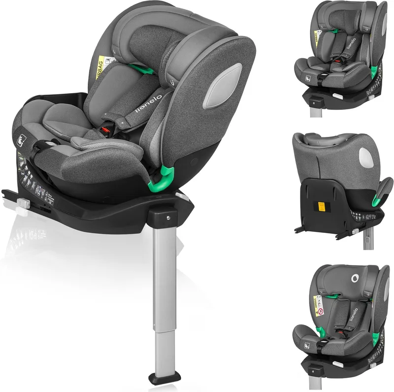 Braam - i-Size Autostoeltje 4in1 - 40-150cm - 0-36kg - 360° Draaibaar autostoel - RWF tot 105cm (18kg) - DriSeat Luchtcirculatie - ISOFIX + steunpoot - Groep 0-1-2-3 - SideProtect Zijbescherming - afstelbare hoofdsteun - 14 verstelniveaus van Lionelo in Grijs – productfoto