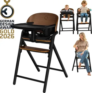 Celia 3-in-1 Houten Kinderstoel – Van Baby tot Volwassene – Verstelbare Zitting & Voetsteun – 5-punts Gordel – Eco-leer Bekleding – Inclusief BabySet & Eetblad – Draagvermogen tot 110 kg von Lionelo in Schwarz – Produktfoto 1 von 4