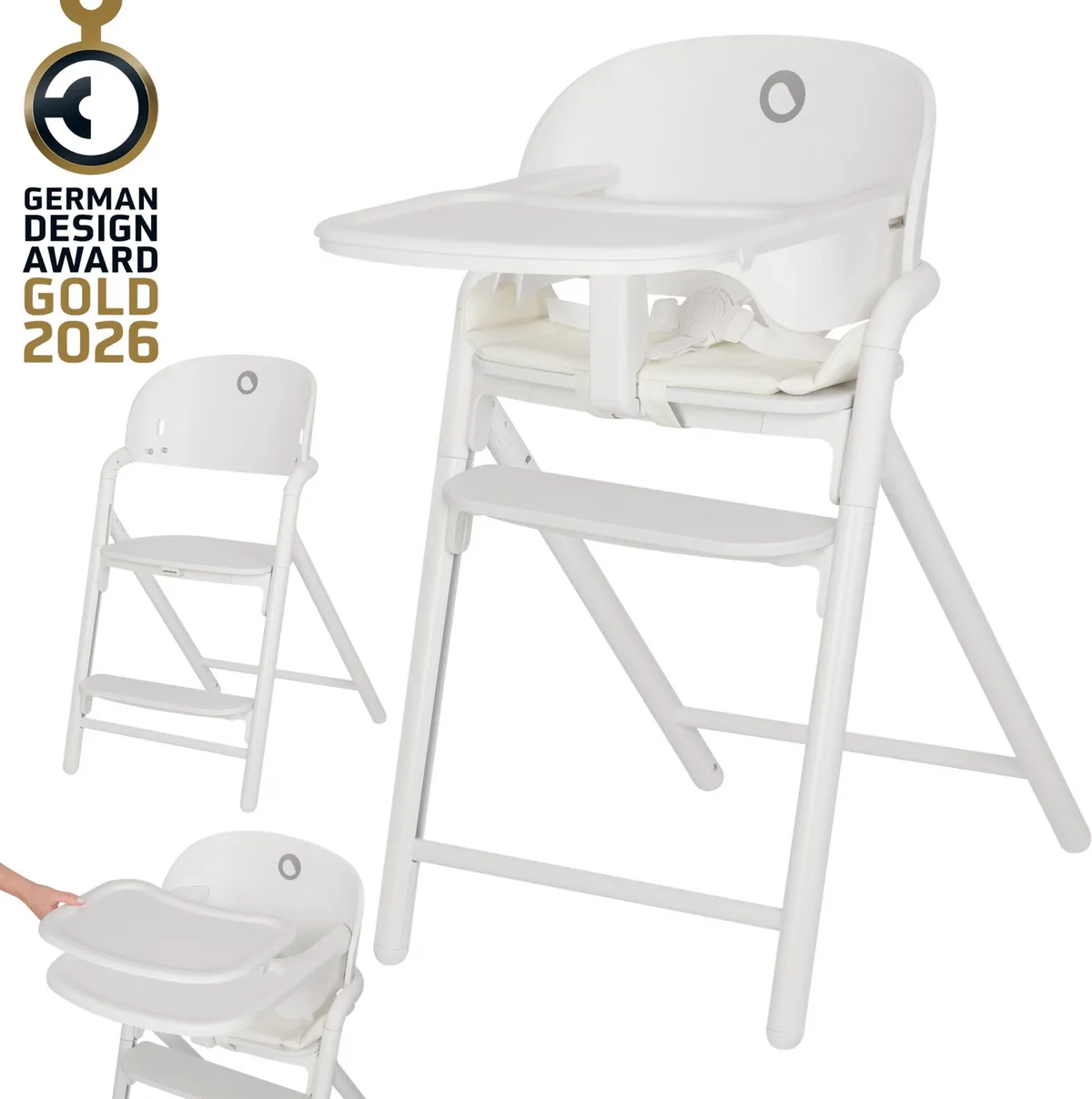 Celia 3-in-1 Houten Kinderstoel – Van Baby tot Volwassene – Verstelbare Zitting & Voetsteun – 5-punts Gordel – Eco-leer Bekleding – Inclusief BabySet & Eetblad – Draagvermogen tot 110 kg de Lionelo en Blanc – photo produit