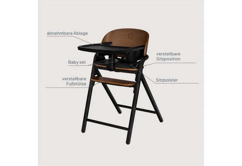 Celia 3-in-1 Houten Kinderstoel – Van Baby tot Volwassene – Verstelbare Zitting & Voetsteun – 5-punts Gordel – Eco-leer Bekleding – Inclusief BabySet & Eetblad – Draagvermogen tot 110 kg von Lionelo in Schwarz – Produktfoto 2 von 4