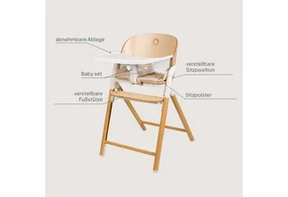 Celia 3-in-1 Houten Kinderstoel – Van Baby tot Volwassene – Verstelbare Zitting & Voetsteun – 5-punts Gordel – Eco-leer Bekleding – Inclusief BabySet & Eetblad – Draagvermogen tot 110 kg von Lionelo in Weiß – Produktfoto 2 von 4
