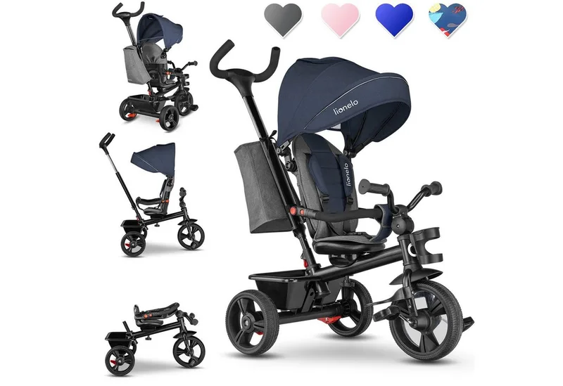 Dreirad-Kinderwagen HAARI, Elternlenkung, Zusammenklappbar, Tasche /von 18 Monaten bis 5 Jahren van Lionelo in Blau, schwarz – productfoto