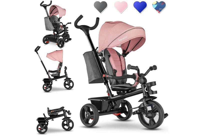 Dreirad-Kinderwagen HAARI, Elternlenkung, Zusammenklappbar, Tasche /von 18 Monaten bis 5 Jahren van Lionelo in Rosa – productfoto
