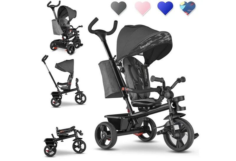 Dreirad-Kinderwagen HAARI, Elternlenkung, Zusammenklappbar, Tasche /von 18 Monaten bis 5 Jahren van Lionelo in Grau – productfoto