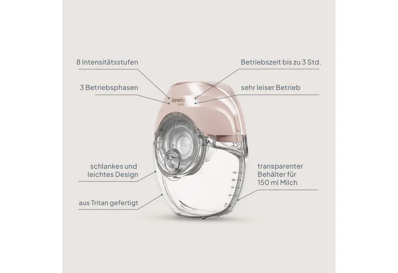 Elektrische Milchpumpe FIDI FREE SLIM, Set, Komplett-Set, 4 Trichtergrößen, 3-phasig/≤40 dB/214 g/150 ml/USB-C/4 Trichtergrößen by Lionelo in Purple – product photo 2 of 4