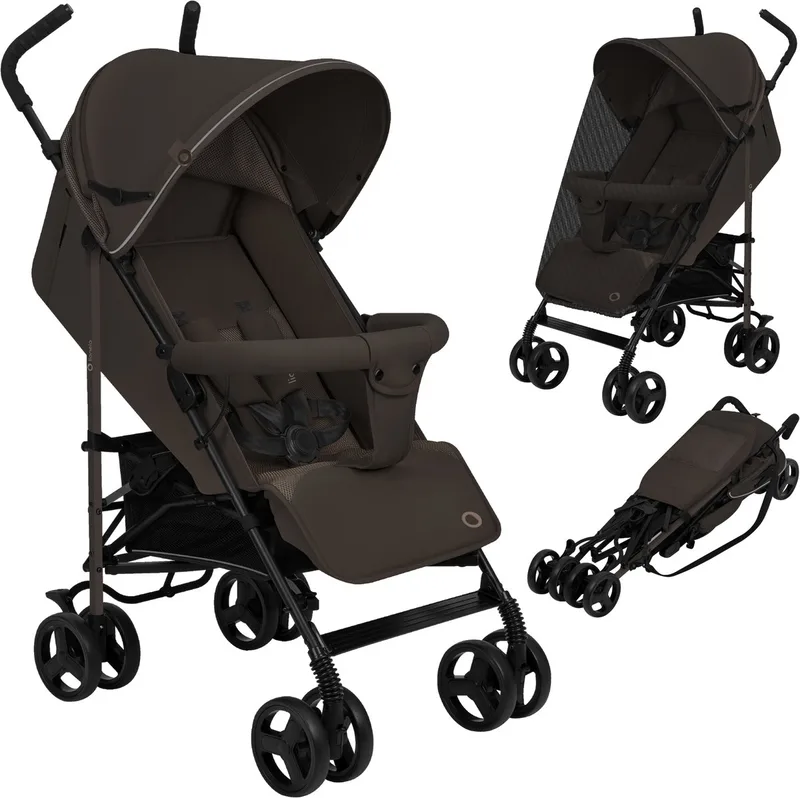 Elia - Buggy - Lichte 7kg en Duurzame Kinderwagen - Paraplu Buggy - 5-Punts Gordel - Rijke set - Grote Mand - Muskietennet - Geschikt voor Kinderen tot 15 kg - Verstelbare rugleuning tot Ligpositie en voetensteun - van 6 maanden tot 5 jaar by Lionelo in Bruin – product photo