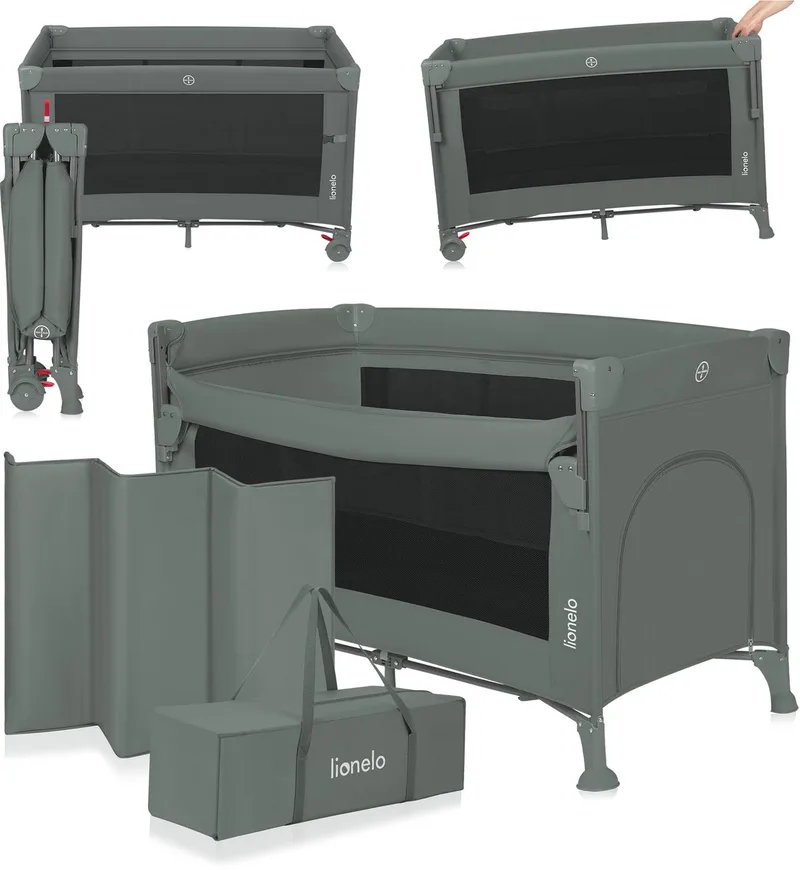 Ellen Reisbedje 3 in 1 – Aanschuifbedje, Baby- & Peuterbed - Co-Sleeper – Campingbed – 2 Matrasposities – Opvouwbaar – Wieltjes met Rem – Inclusief Draagtas – Tot 15 kg by Lionelo in Groen – product photo