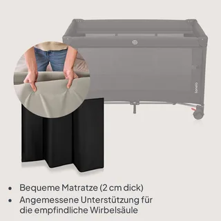 Ellen Reisbedje 3 in 1 – Aanschuifbedje, Baby- & Peuterbed - Co-Sleeper -– Campingbed – 2 Matrasposities – Opvouwbaar – Wieltjes met Rem – Inclusief Draagtas – Tot 15 kg by Lionelo in Black – product photo 4 of 5
