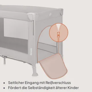 Ellen Reisbedje 3 in 1 – Aanschuifbedje, Baby- & Peuterbed - Co-Sleeper -– Campingbed – 2 Matrasposities – Opvouwbaar – Wieltjes met Rem – Inclusief Draagtas – Tot 15 kg by Lionelo in Grey – product photo 5 of 5