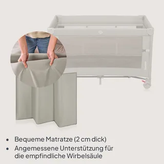 Ellen Reisbedje 3 in 1 – Aanschuifbedje, Baby- & Peuterbed - Co-Sleeper - Campingbed – 2 Matrasposities – Opvouwbaar – Wieltjes met Rem – Inclusief Draagtas – Tot 15 kg von Lionelo in Beige – Produktfoto 4 von 5
