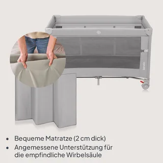 Ellen Reisbedje 3 in 1 – Aanschuifbedje, Baby- & Peuterbed - Co-Sleeper -– Campingbed – 2 Matrasposities – Opvouwbaar – Wieltjes met Rem – Inclusief Draagtas – Tot 15 kg by Lionelo in Grey – product photo 4 of 5