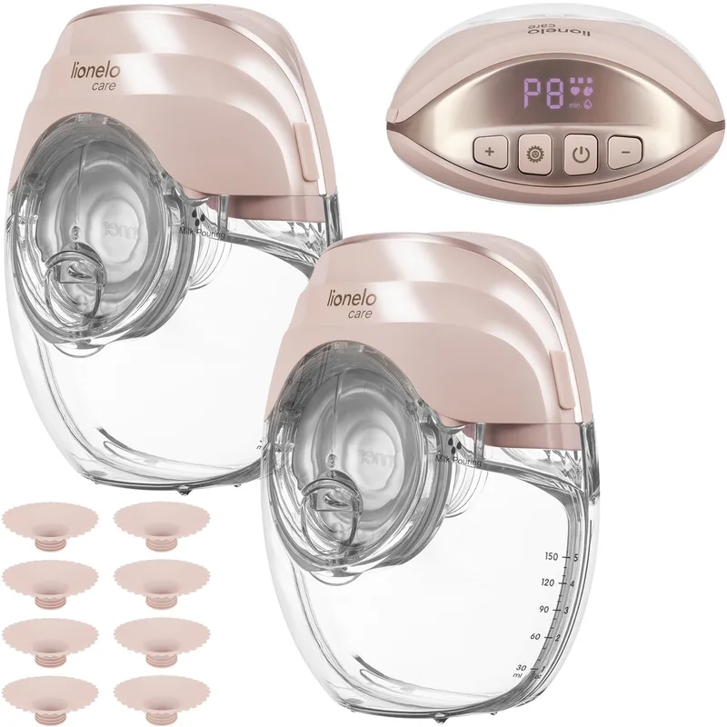Fidi Free Slim Duo Dubbele Borstkolf Hands-Free – Set van 2 – Zeer Stil ≤40 dB – Driefasig Systeem met 8 Niveaus – Licht 214 g – 2×150 ml Tritan Reservoir – 8 Flenzen (17–24 mm) by Lionelo in Wit – product photo