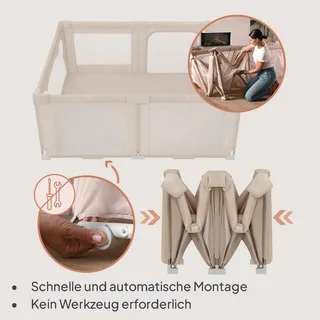 Florence Easy Fold - Grondbox / Baby Box – Zeer Snel Inklapbaar – 150x180 cm – voor Thuis en Tuin – 0-48 maanden – Veilige kinderbox – Draagtas – Compact na Inklappen – Speelbox met Ademend Gaas – 2 Zij-ingangen met rits von Lionelo in Beige – Produktfoto 3 von 4
