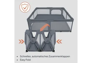 Florence Easy Fold XL – Grondbox / Baby Box 180×200 cm – Extra Grote Box - Snel Opvouwbaar Zonder Montage – Speelbox met Zijopeningen met Rits – Ademend Gaas – Compact Op te Bergen – Inclusief Draagtas von Lionelo in Grau – Produktfoto 5 von 5