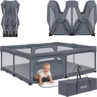 Florence Easy Fold XL – Grondbox / Baby Box 180×200 cm – Extra Grote Box - Snel Opvouwbaar Zonder Montage – Speelbox met Zijopeningen met Rits – Ademend Gaas – Compact Op te Bergen – Inclusief Draagtas von Lionelo in Grau – Produktfoto 1 von 5