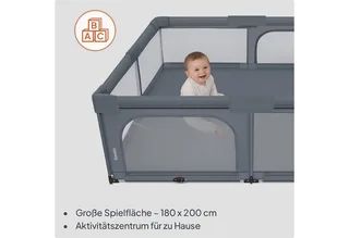 Florence Easy Fold XL – Grondbox / Baby Box 180×200 cm – Extra Grote Box - Snel Opvouwbaar Zonder Montage – Speelbox met Zijopeningen met Rits – Ademend Gaas – Compact Op te Bergen – Inclusief Draagtas von Lionelo in Grau – Produktfoto 4 von 5