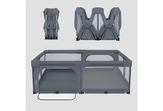 Florence Easy Fold XL – Grondbox / Baby Box 180×200 cm – Extra Grote Box - Snel Opvouwbaar Zonder Montage – Speelbox met Zijopeningen met Rits – Ademend Gaas – Compact Op te Bergen – Inclusief Draagtas von Lionelo in Grau – Produktfoto 3 von 5
