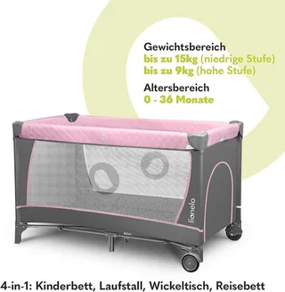 Flower Campingbedje - 2in1 - Meegroeibed - Co-sleeper - LockGuard - draagtas - Reisbedje/Box - Praktische Zij-Ingang met Ritssluiting - Hoogwaardige Schuimmatras - Snel Opvouwsysteem - Multifunctionele Box en Reiswieg von Lionelo in Rosa – Produktfoto 2 von 5