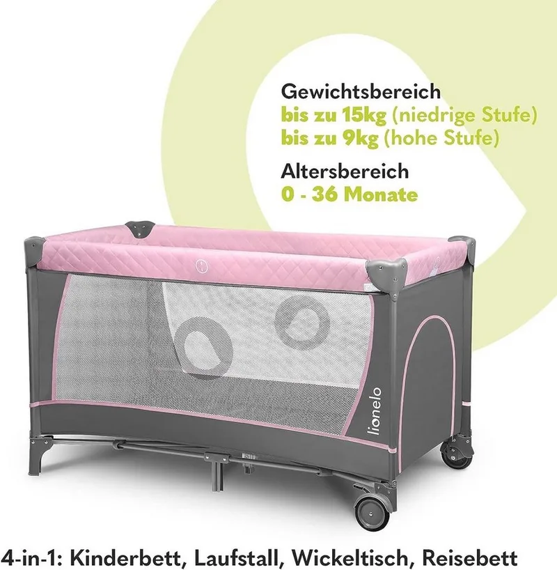 Flower Campingbedje - 2in1 - Meegroeibed - Co-sleeper - LockGuard - draagtas - Reisbedje/Box - Praktische Zij-Ingang met Ritssluiting - Hoogwaardige Schuimmatras - Snel Opvouwsysteem - Multifunctionele Box en Reiswieg von Lionelo in Rosa – Produktfoto 2 von 5