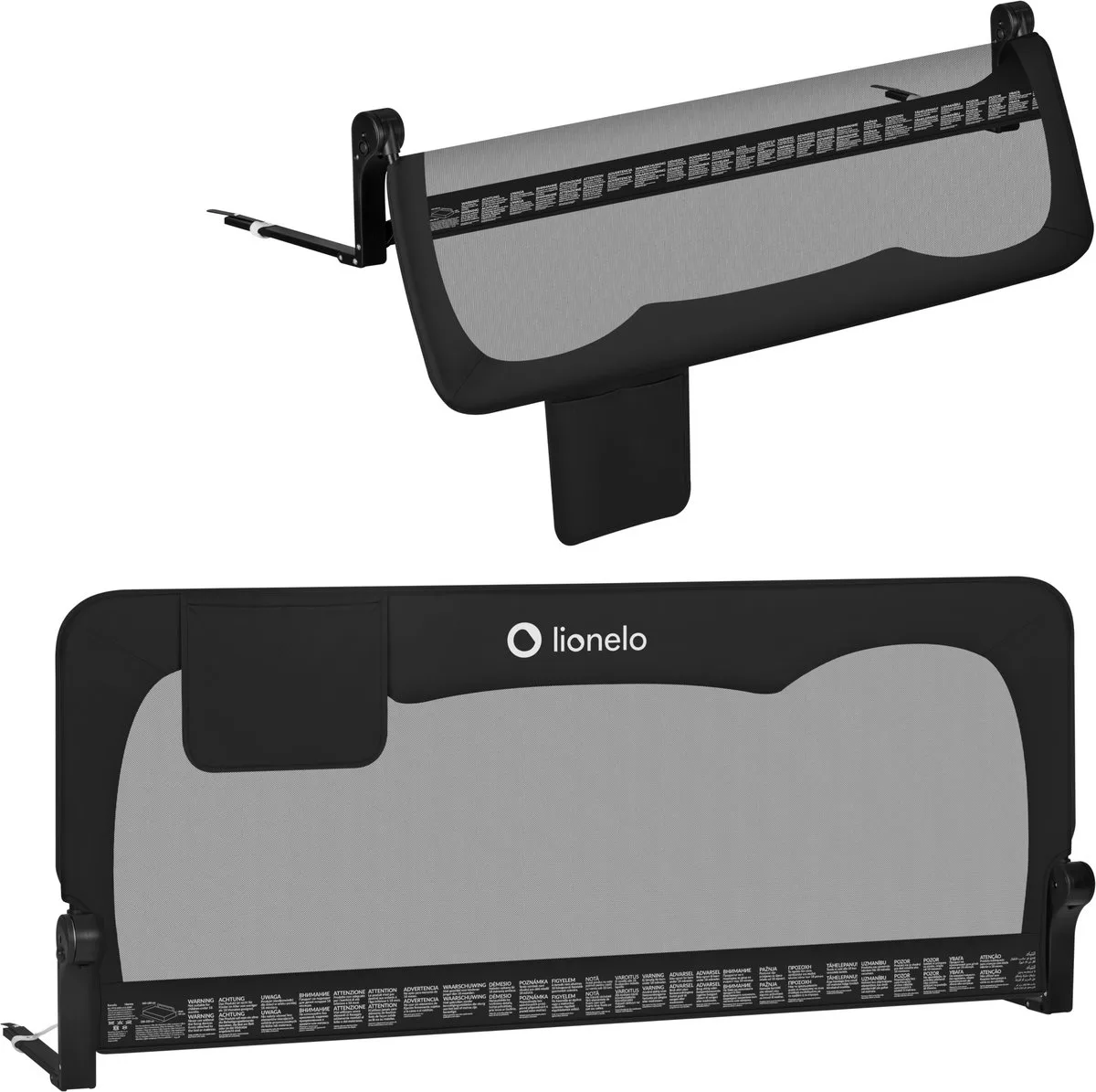 Hanna – Bedhekje 150x66 cm – 180° opklapbaar – Aluminium frame – SecureBelt & StandSafe – Tot 27 kg – Luchtig net – Voor matrassen tot 45 cm – SGS-gecertificeerd – Reisvriendelijk – Eenvoudige montage van Lionelo in Zwart – productfoto
