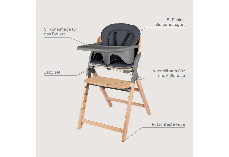 Hochstuhl MEGAN (Sitzkissen + Tablett), 3in1/mitwachsend/bis 110kg belastbar/werkzeuglos verstellbar by Lionelo in Grey – product photo 2 of 5