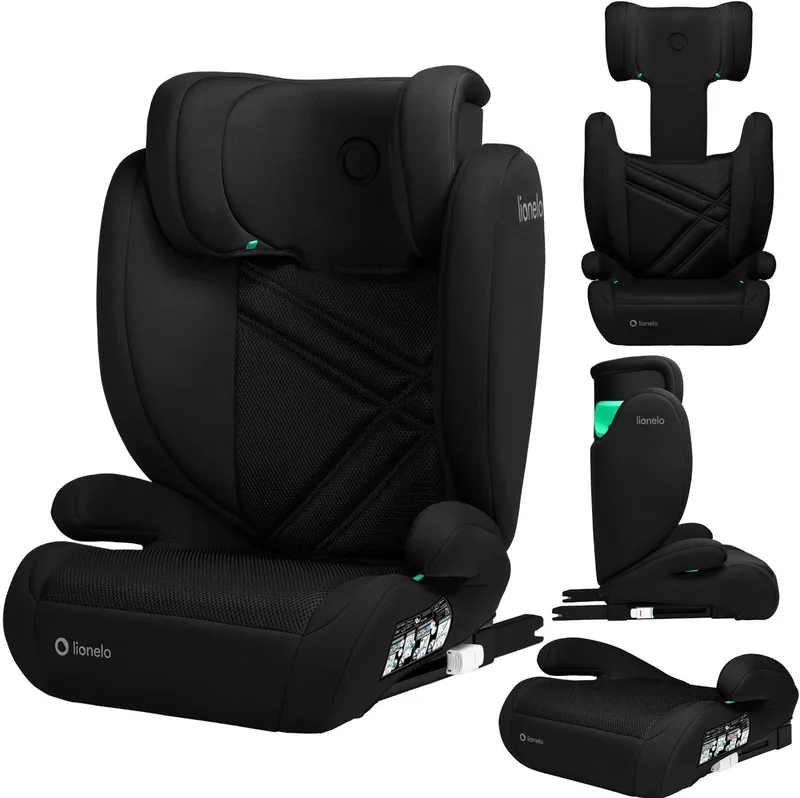 Hugo i-Size Autostoel – 100-150 cm – ISOFIX & Gordel – Verstelbare Hoofdsteun – Geavanceerde Zijbescherming – Memory Foam – Wasbare Bekleding – Groeit Mee – Comfortabele Zitting – i-Size Norm R129 by Lionelo in Zwart – product photo