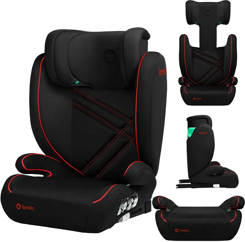 Hugo i-Size – Autostoel – Groep 2 3 (3,5-12 jaar / 15 tot 36 kg / 100-150 cm) – ISOFIX – 2 in 1 : ZITVERHOGER met Afneembare Rugleuning - Verstelbare Hoofdsteun – Geavanceerde Zijbescherming – Memory Foam - Wasbaar – Comfortabele Zitting de Lionelo en Zwart – photo produit
