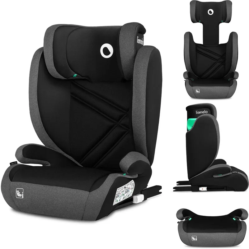 Hugo i-Size – Autostoel – Groep 2 3 (3,5-12 jaar / 15 tot 36 kg / 100-150 cm) – ISOFIX – 2 in 1 : ZITVERHOGER met Afneembare Rugleuning - Verstelbare Hoofdsteun – Geavanceerde Zijbescherming – Memory Foam - Wasbaar – Comfortabele Zitting by Lionelo in Grijs – product photo