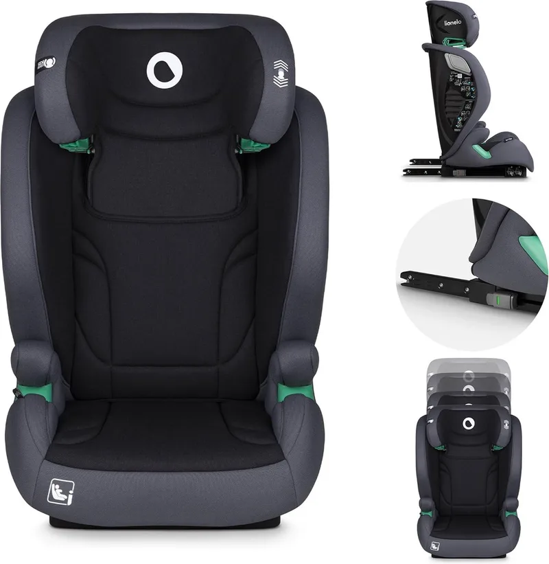 Igo i-Size Autostoeltje - ISOFIX - 100-150cm - Groep 2-3 - 15-36 kg - Memory Foam - Tri-Guard hoofdsteun - Verstelbare rugleuning - Afneembare bekleding - Universele pasvorm de Lionelo en Grijs – photo produit