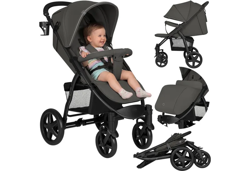 Kinder-Buggy ANNET PLUS, Fußdecke, großer Korb, ab 0 bis 36 Monate van Lionelo in Grau, schwarz – productfoto