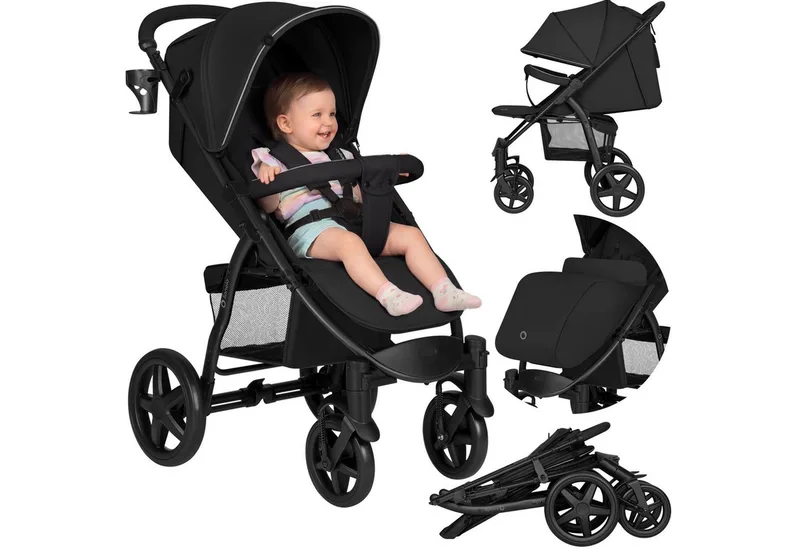 Kinder-Buggy ANNET PLUS, Fußdecke, großer Korb, ab 0 bis 36 Monate van Lionelo in Schwarz – productfoto