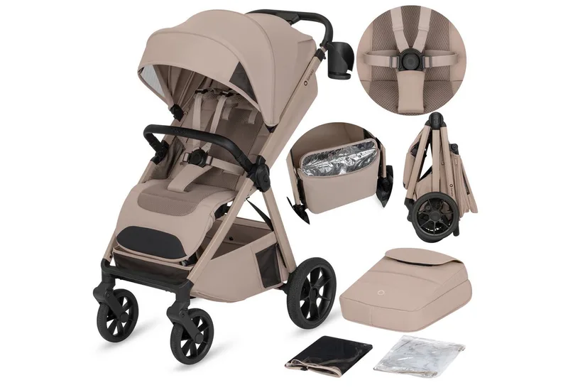 Kinder-Buggy BETT, (Set), Dri-Seat/ThermBag/inGrip/Click&Ride/XXL-Verdeck UPF50+ van Lionelo in Beige – productfoto