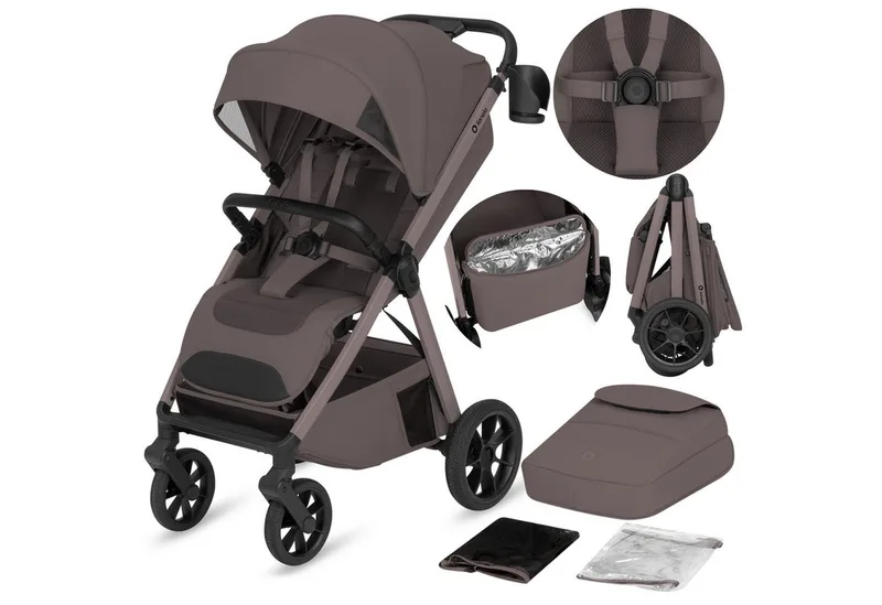 Kinder-Buggy BETT, (Set), Dri-Seat/ThermBag/inGrip/Click&Ride/XXL-Verdeck UPF50+ van Lionelo in Beige – productfoto