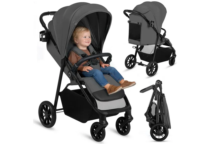 Kinder-Buggy EMERALD, (Set), XXL Verdeck UPF50+/EVA kugelgel./Federung v+h/Einhand-Falten van Lionelo in Grau – productfoto