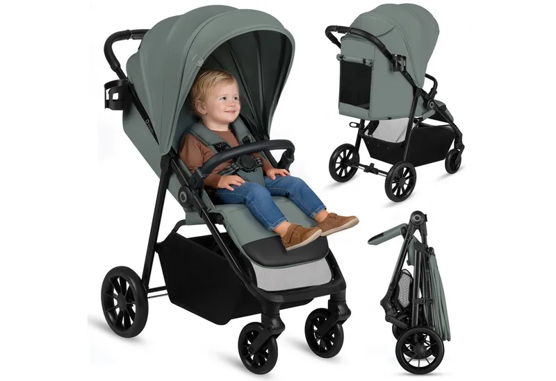 Kinder-Buggy EMERALD, (Set), XXL Verdeck UPF50+/EVA kugelgel./Federung v+h/Einhand-Falten by Lionelo in Green – product photo
