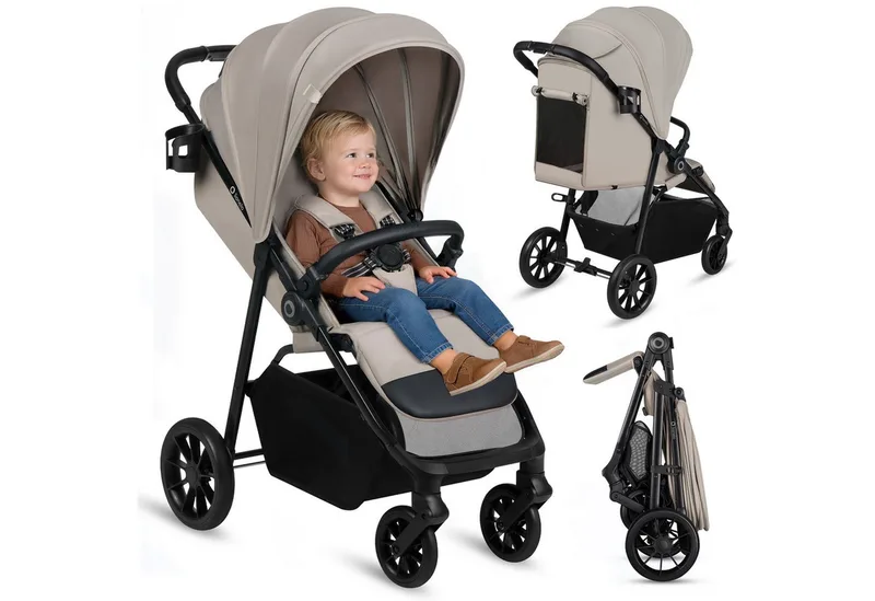 Kinder-Buggy EMERALD, (Set), XXL Verdeck UPF50+/EVA kugelgel./Federung v+h/Einhand-Falten van Lionelo in Beige – productfoto