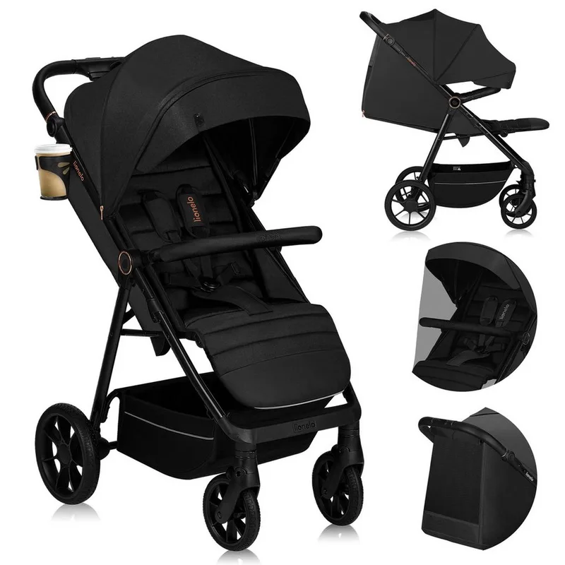 Kinder-Buggy MIRRA, (Set), PU-Allterrainräder/UPF50+/92cmLiegefläche/verstellbarerGriff van Lionelo in Schwarz – productfoto